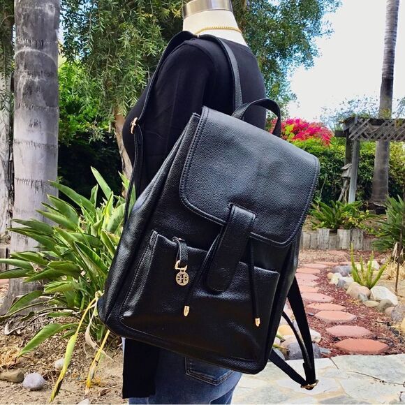 BACKPACK BLACK PEBBLE LEATHER SCHOOL WORK OFFICE TRAVEL - Picture 4 of 11